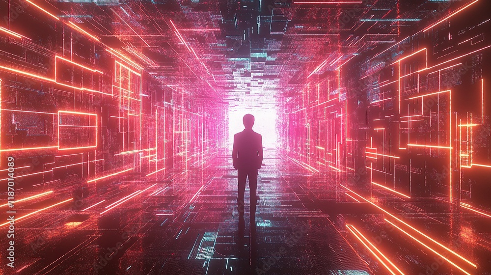 Aufkleber futuristic digital corridor representing metaverse and blockchain concepts