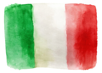 Italian flag watercolor design, vibrant green, white, red colors, artistic texture, patriotic symbol, abstract background.