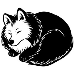 samoyed Dog Sleeping black silhouette vector,  silhouette Design vector icon with white background	
