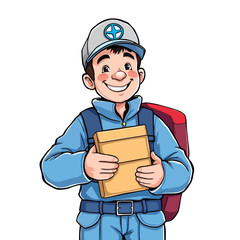 A smiling young delivery man Cartoon Vector Illustration isolated on a white background