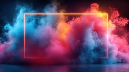 Colorful Smoke Clouds with Illuminated Frame for Dramatic Backgrounds, Artistic Projects, and Creative Designs in Various Media Applications