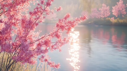 Obraz premium Dreamy Bokeh Lights with Soft Glow by Serene Water Reflection