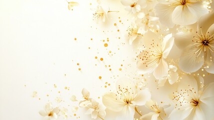 White flowers, gold glitter, studio background, invitation design