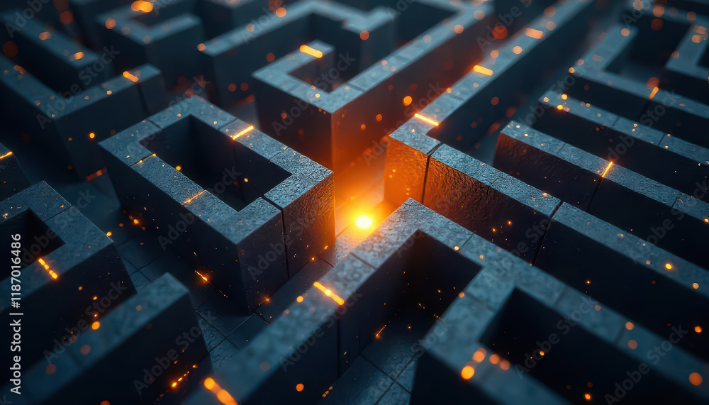 Fototapete Navigating the complex maze of challenges digital space 3d graphics abstract environment top-down view innovation