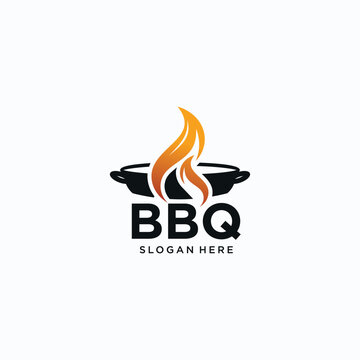 Barbecue logo design with burning fire, vector BBQ logo.