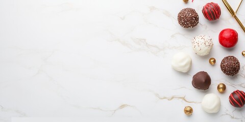 Truffles and Cheesecake Bites Sweet Dessert Flat Lay Featuring Truffles and Luxurious Chocolate Treats