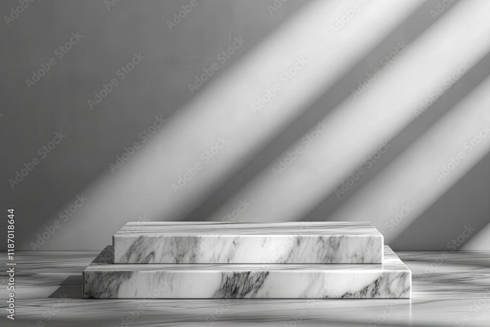 Poster classic podium with marble textures and clean lines positioned in front of soft neutral background w