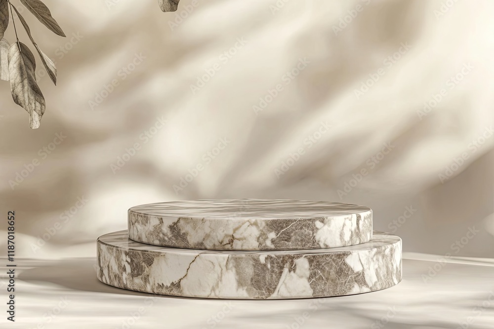 Poster classic podium with marble textures and clean lines positioned in front of soft neutral background w