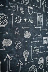 close-up of chalkboard filled with mind maps arrows and creative doodles symbolizing problem-solving