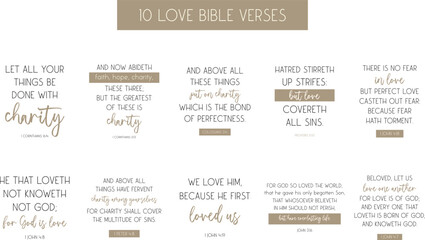 Love Bible Verse Bundle, Love poster set, Love Home decor, Christian quotes vector illustration