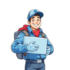 A smiling young delivery man Cartoon Vector Illustration isolated on a white background