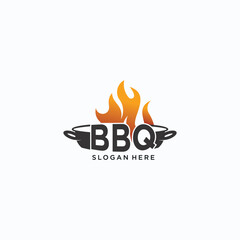 Barbecue logo design with burning fire, vector BBQ logo.