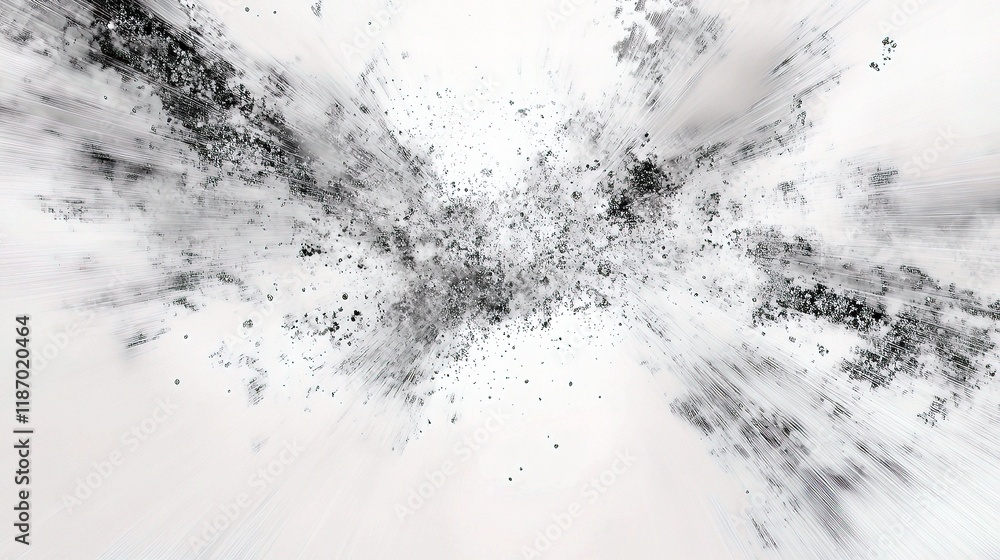 Poster dynamic abstract flow of gray and white particles in motion