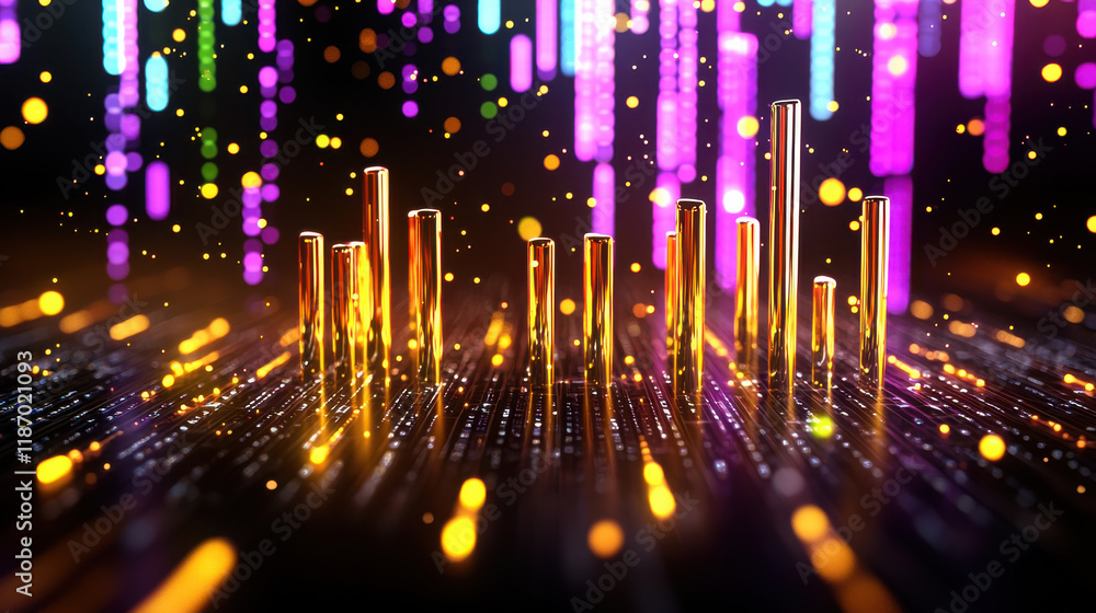 Aufkleber vibrant abstract representation of sound waves with colorful light bars and glowing particles. dynamic composition creates energetic atmosphere, perfect for music or technology themes