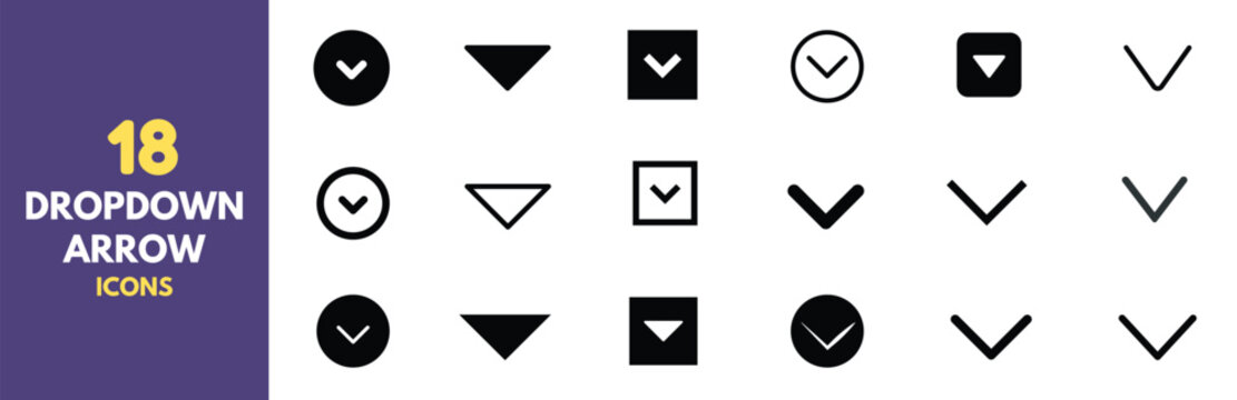 Different types of Website dropdown arrow icons on white background.