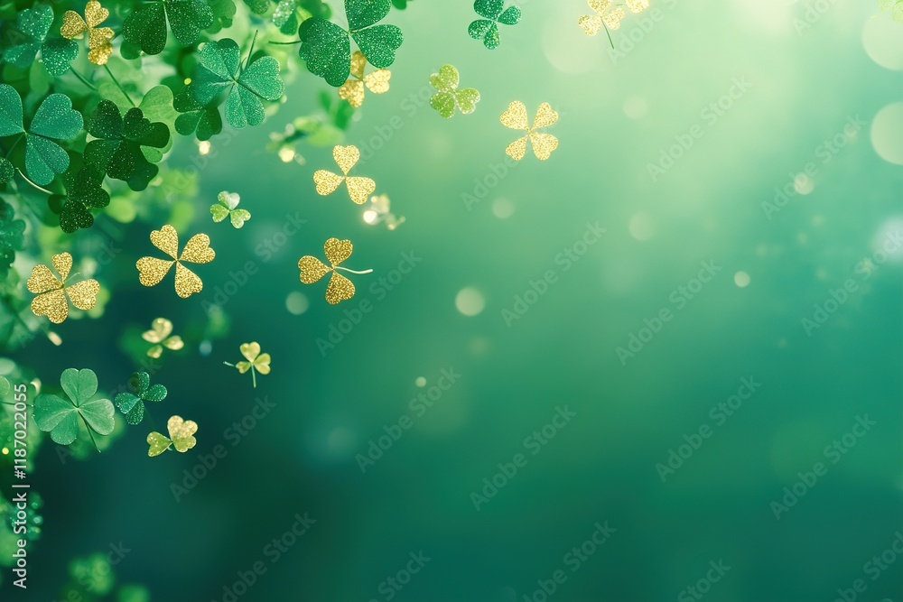 Poster soft green gradient background with falling golden shamrocks creating a festive atmosphere for celeb