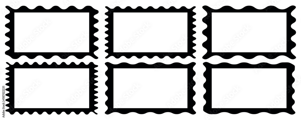 Poster circle and square scalloped frame set. simple label and sticker form. scalloped edge rectangle and e