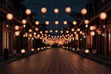 Fototapeta premium Vibrant lunar new year lanterns illuminate the festive night