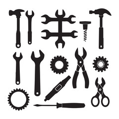 Mechanical Tools Icon Silhouettes for White Canvas Design