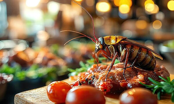 Grocery Store Cockroach on meat