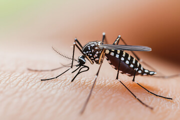 Close up of cute mosquito on the skin
