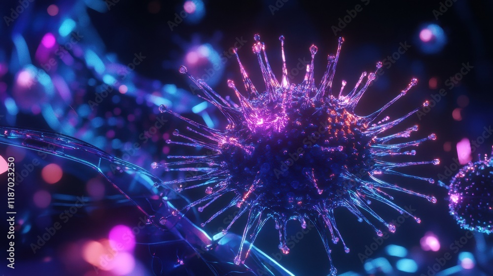 Fototapete detailed 3d visualization showcases intricate structure of a virus including capsid and spikes. gene
