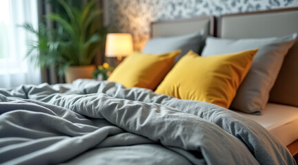 gray yellow bedroom bedding