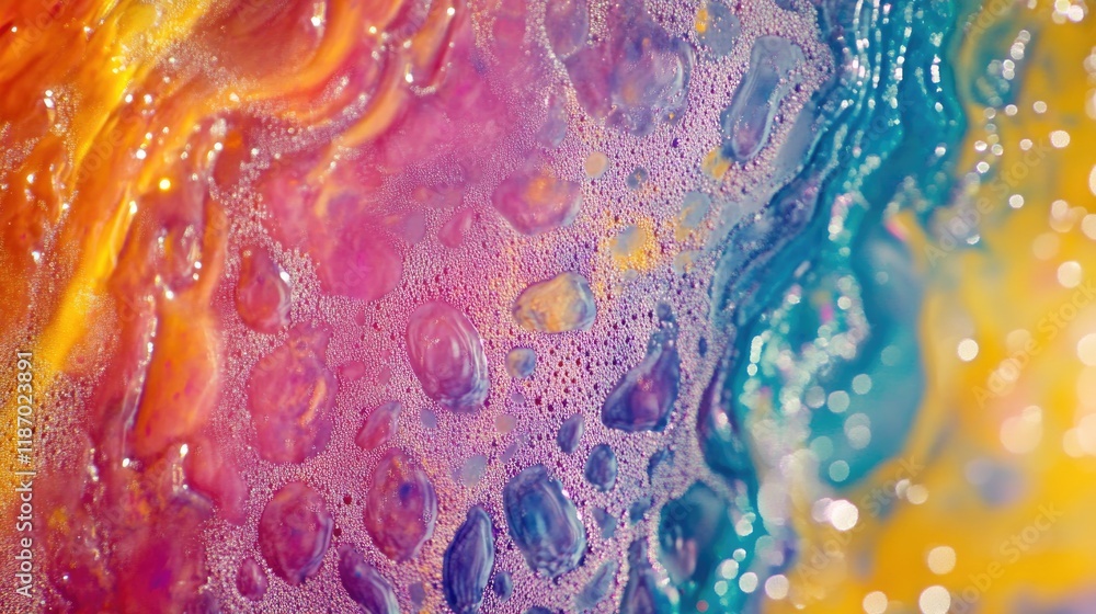 Poster macro shot of holi powders dissolving into colorful water patterns creating dreamy abstract design
