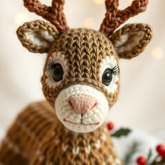 Obraz premium Adorable knitted reindeer toy.