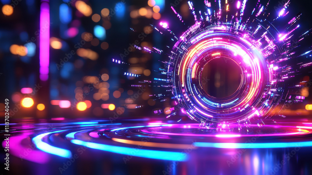Fototapete vibrant digital visualization of economic transformation featuring glowing circular pattern with col