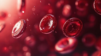 microscopic view, red blood cells, plasma, circulatory system, medical illustration, scientific visualization, floating particles, liquid medium, cellular biology, hemoglobin, oxygenation, arterial fl