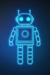 Naklejka premium minimalistic robot icon outlined in glowing blue placed against clean gradient background