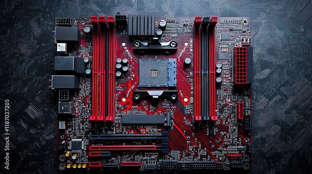 Poster intricate abstract computer motherboard design with tech elements