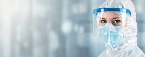 medical professional, protective gear, face mask, blue surgical cap, intense eyes, close-up portrait, pandemic, healthcare worker, sterile environment, determination, frontline, PPE, serious expressio