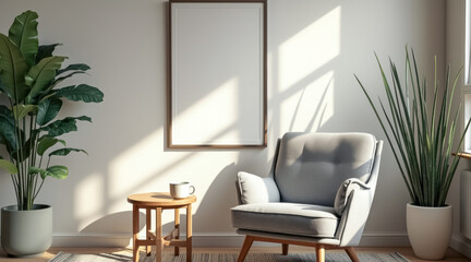 sunlit living room with armchair plants