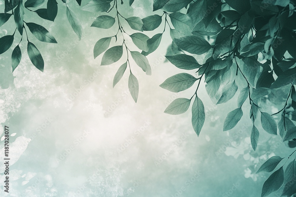 Aufkleber soft green gradient background with subtle leaf textures evokes a sense of calm and nature in contem