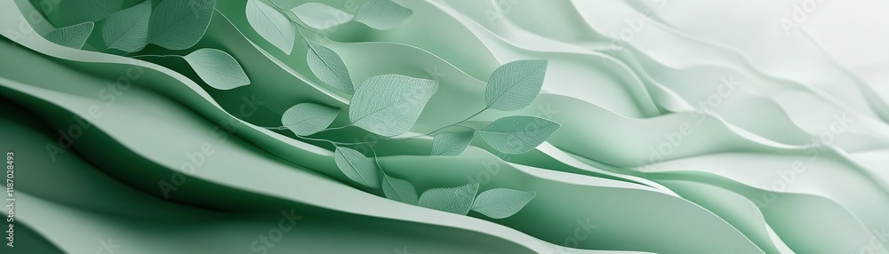 Poster soft green gradient background with abstract leaf textures creating a modern eco-friendly aesthetic 