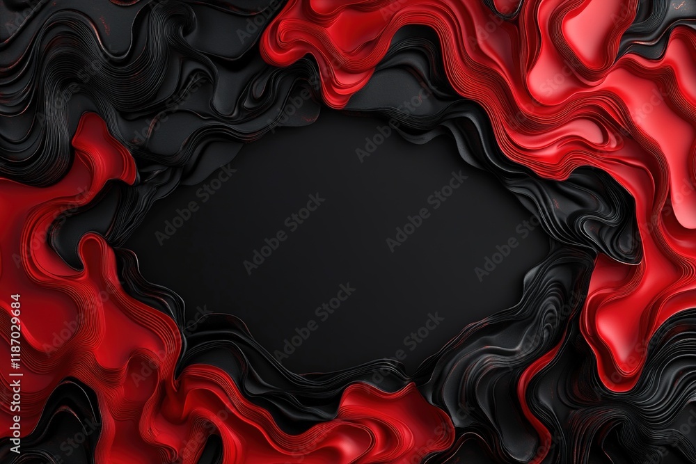 Poster dynamic abstract background featuring flowing black and red waves with a sleek metallic texture perf