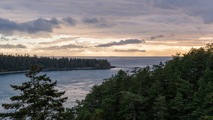 Beautiful sunset view from Deception Pass State Park, Washington, USA.