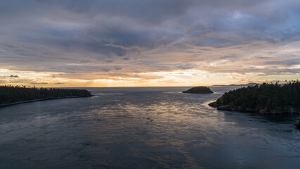 Beautiful sunset view from Deception Pass State Park, Washington, USA.