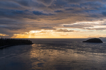 Beautiful sunset view from Deception Pass State Park, Washington, USA.