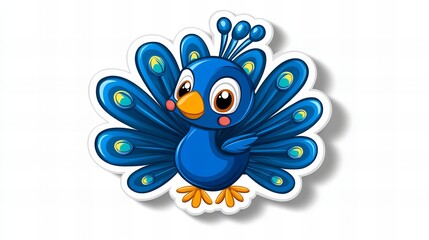 Obraz premium Adorable cartoon peacock with vibrant blue feathers and big eyes. Perfect for kids' designs!