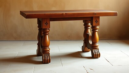Rustic wooden coffee table with turned legs.