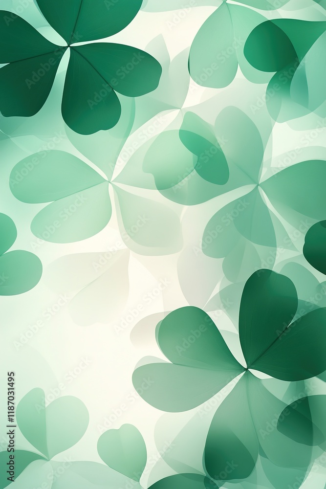 Poster modern abstract background featuring overlapping shamrock shapes in various shades of green for fest