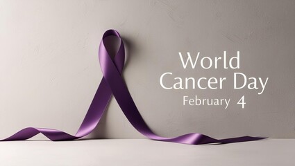 A purple ribbon symbolizes World Cancer Day, observed on February 4, raising awareness and support for cancer research and prevention.