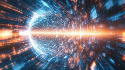 Fototapeta premium Vibrant Digital Tunnel Representing Flying Through Artificial Intelligence