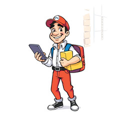 A smiling young delivery man Cartoon Vector Illustration isolated on a white background
