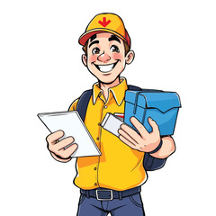 A smiling young delivery man Cartoon Vector Illustration isolated on a white background