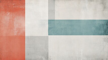 Fototapeta premium Abstract geometric textured background with red, grey, white, and teal color blocks.