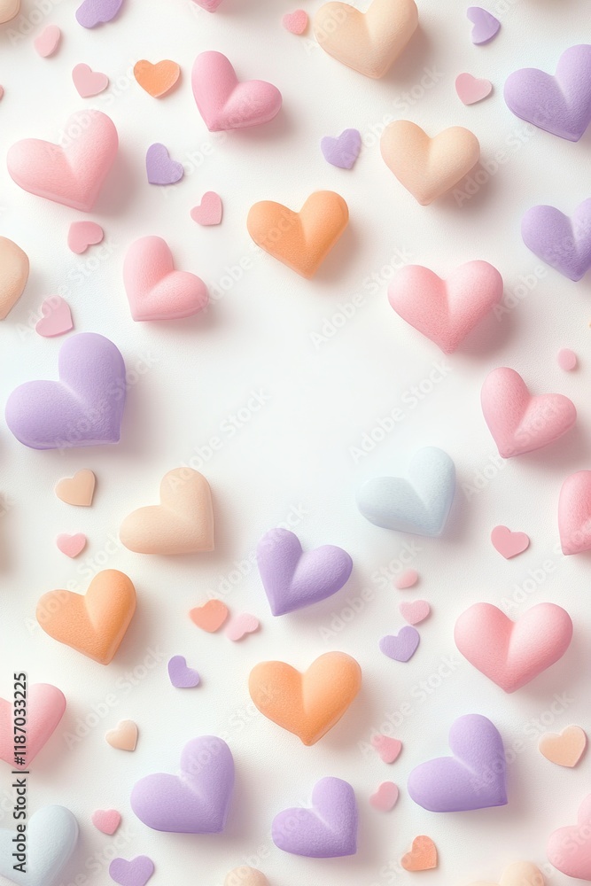 Poster playful abstract background filled with pastel hearts creating a whimsical and child-friendly enviro